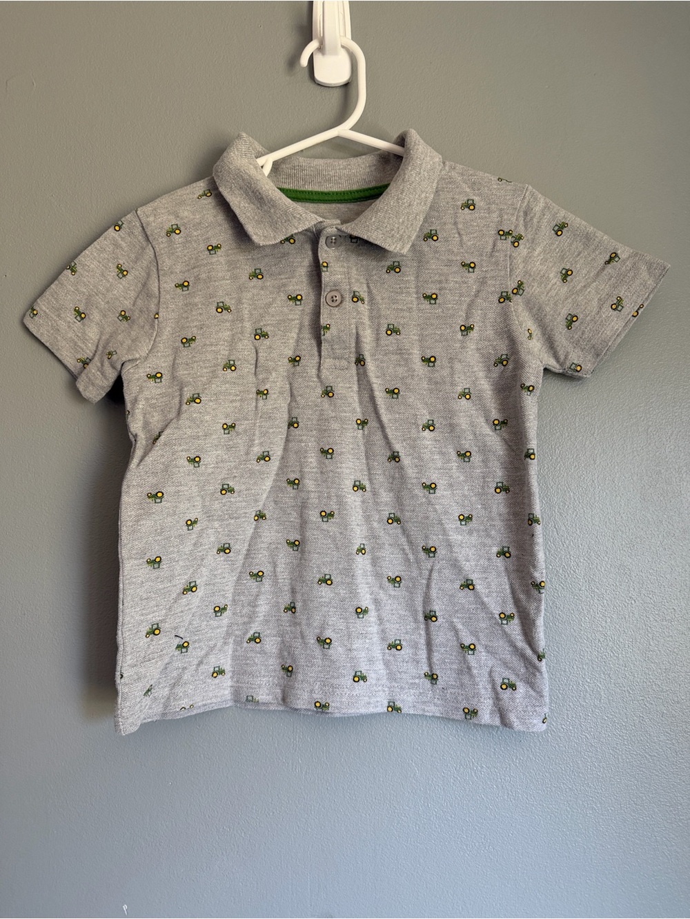 John Deere Toddler Boys Gray All-Over Tractor Print Polo Shirt 4T